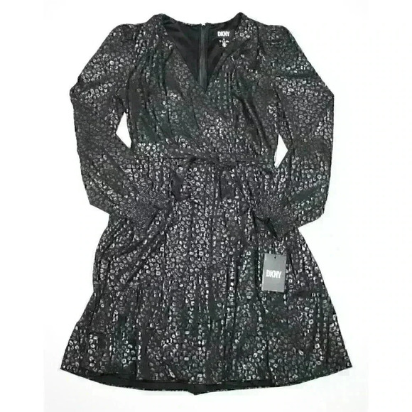 Dkny Dresses & Skirts - DKNY Women's 14 Long Sleeve V-Neck Ruffle Printed Fit and Flare Dress NWT $134